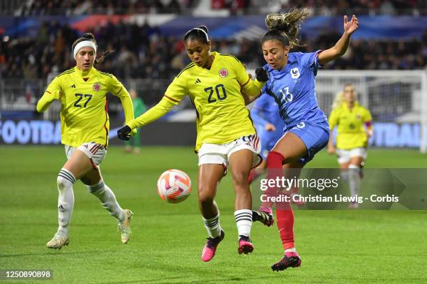 Monica Ramos of Colombie in action during an International Womens Friendly soccer match between France and Colombia at Stade Gabriel Montpied in...