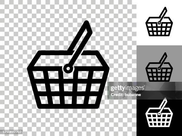 shopping basket icon on checkerboard transparent background - shopping basket icon stock illustrations