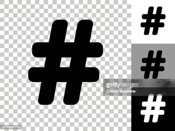 hashtag icon on checkerboard transparent background - hashtag stock illustrations