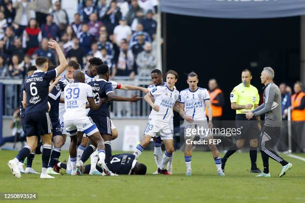 Tom DUCROCQ - 27 Migouel ALFARELA during the Ligue 2 BKT match between Bordeaux and Bastia at Stade Matmut Atlantique on April 8, 2023 in Bordeaux,...
