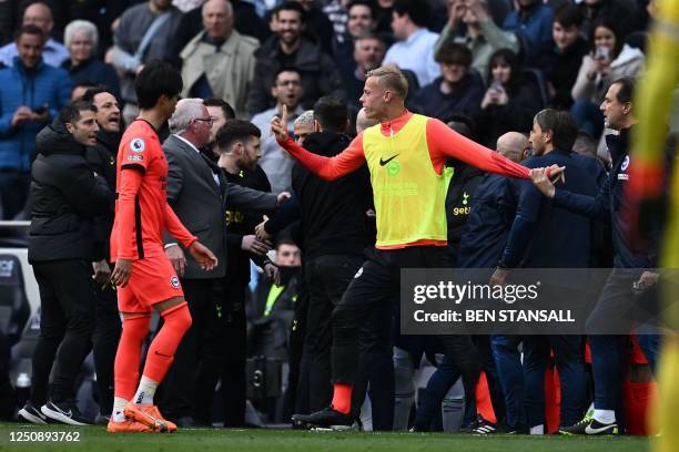 Staff from both sides clash on the touchline resulting in both managers being sent off during the English Premier League football match between...