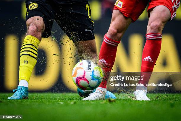 Detailed view of the official match ball of Derbystar during the Bundesliga match between Borussia Dortmund and 1. FC Union Berlin at Signal Iduna...