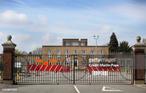 The red arrow aeroplane has been removed at the front gate, readying the base for asylum seekers on April 08, 2023 in Scampton, England. RAF Scampton...