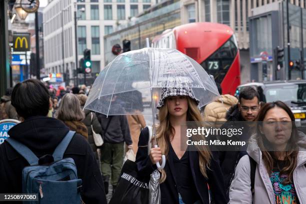 Young women out shopping on Oxford Street on 9th March 2023 in London, United Kingdom. Oxford Street is a major retail centre in the West End of the...