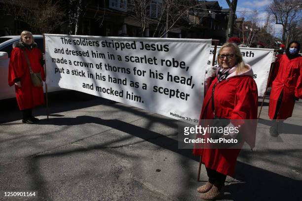 Good Friday procession in Little Italy in Toronto, Ontario, Canada, on April 07, 2023. The Saint Francis of Assisi Church and Little Italy community...