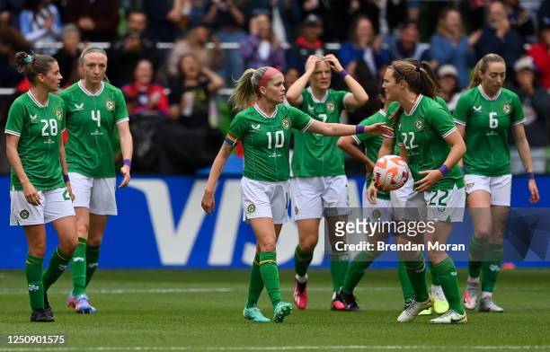 Texas , United States - 8 April 2023; Republic of Ireland players, including captain Denise O'Sullivan after their side concede their first goal...