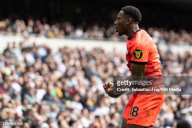 Danny Welbeck of Brighton & Hove Albion celebrates after scoring goal, later disallowed by VAR decission during the Premier League match between...