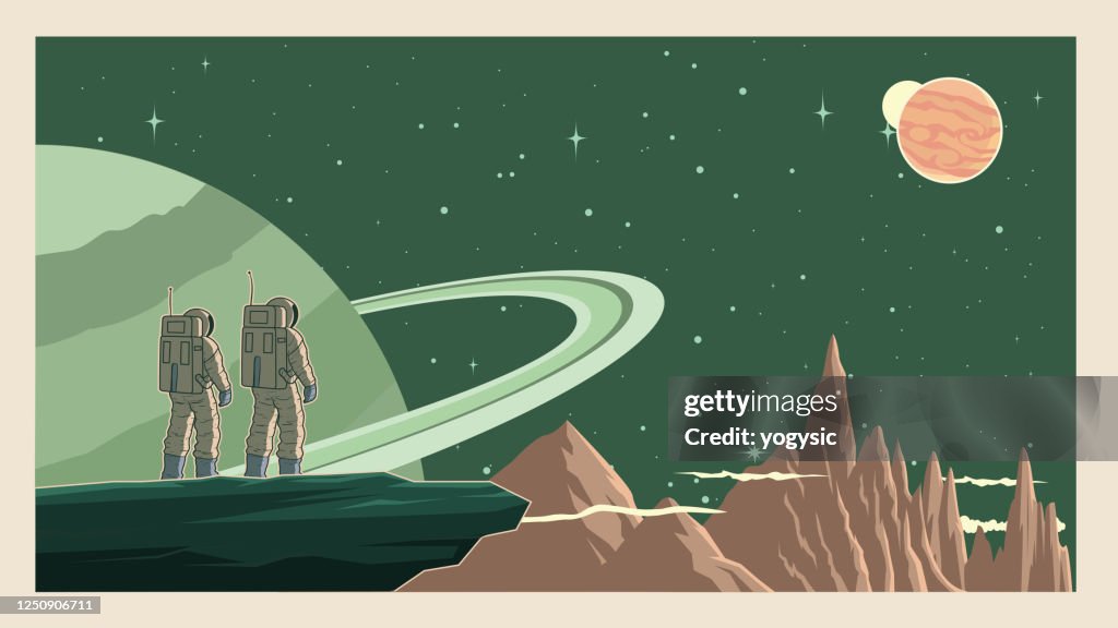 Vektor Retro Astronaut im Weltraum Stock Illustration