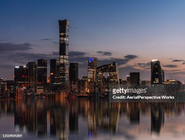 beijing urban skyline at dusk - china world trade center stock pictures, royalty-free photos & images