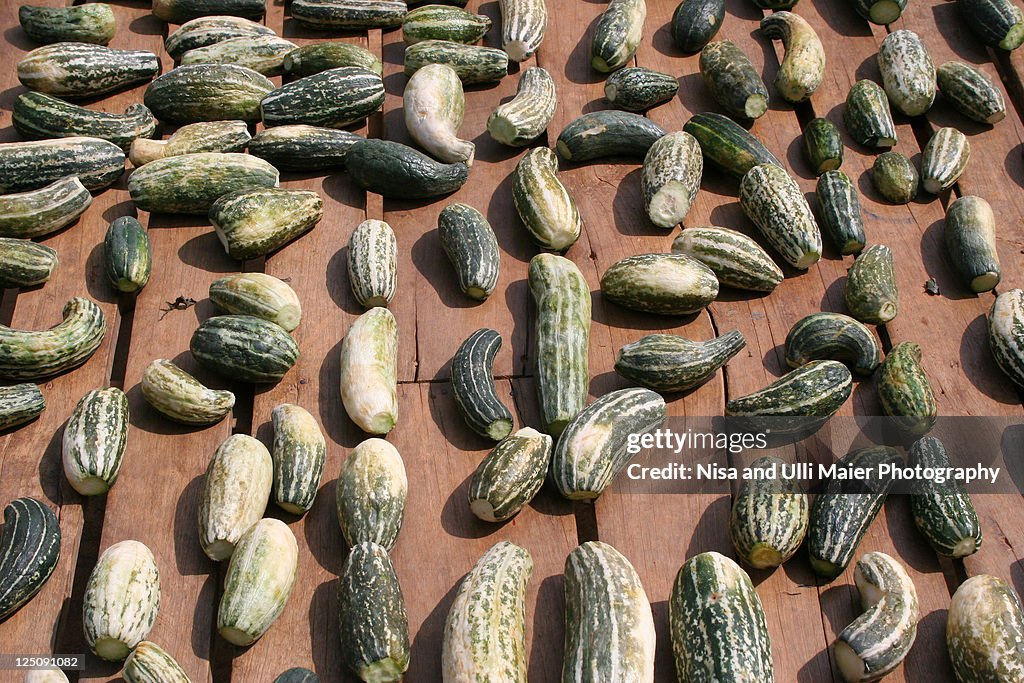 Dried cucumbers at market in Cambodia