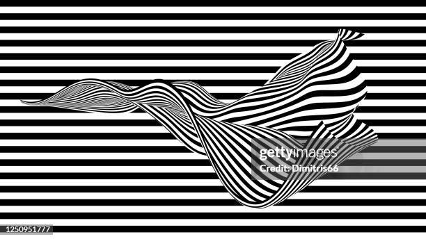 ilustraciones, imágenes clip art, dibujos animados e iconos de stock de elemento de diseño fluido op-art delante del fondo a rayas. - parallel