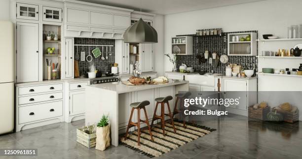 binnenlandse keuken interieur - country style stockfoto's en -beelden