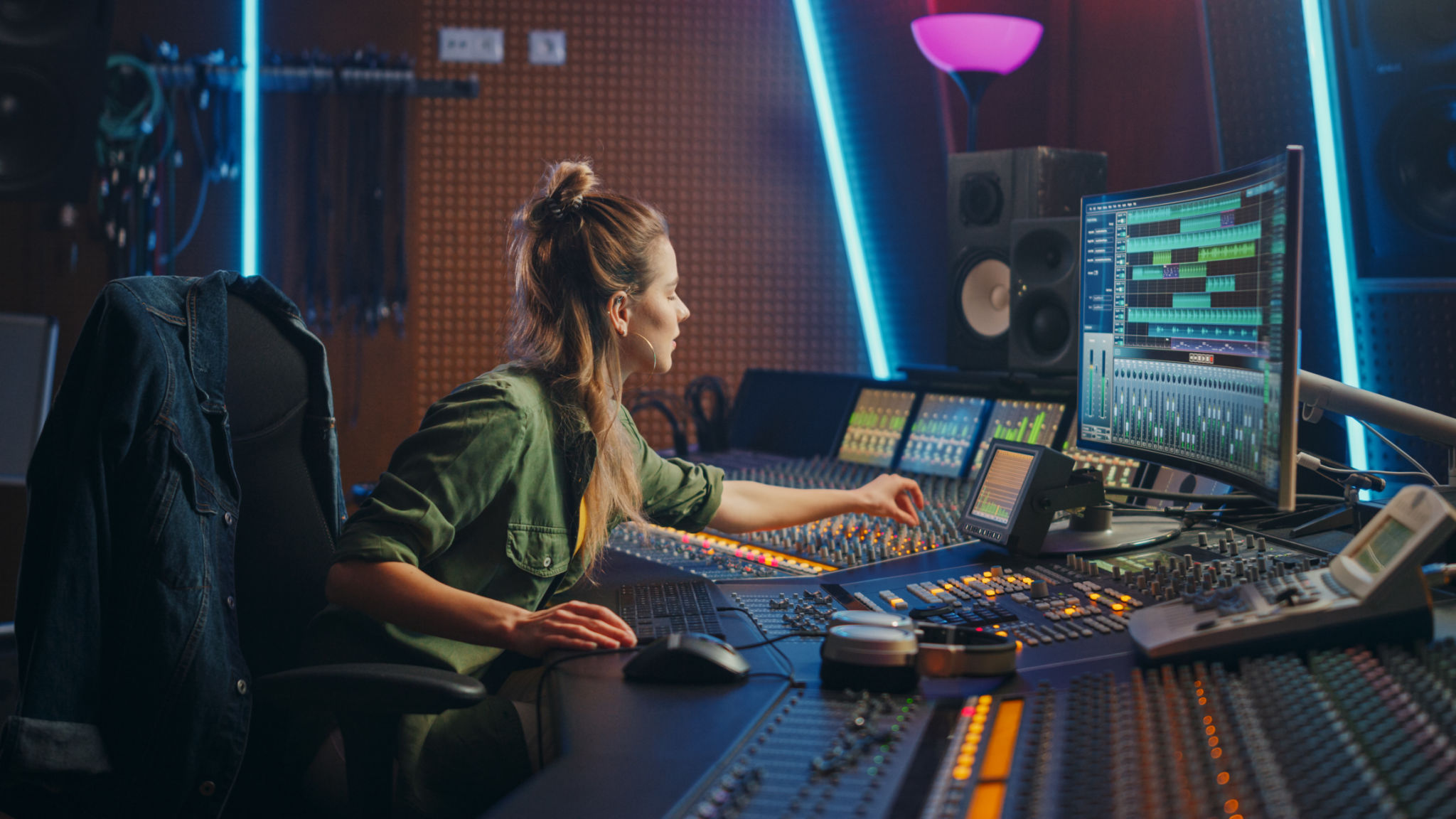 woman mixing music