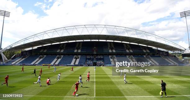 General view of play during the Sky Bet Championship match between Huddersfield Town and Wigan Athletic at John Smith's Stadium on June 20, 2020 in...