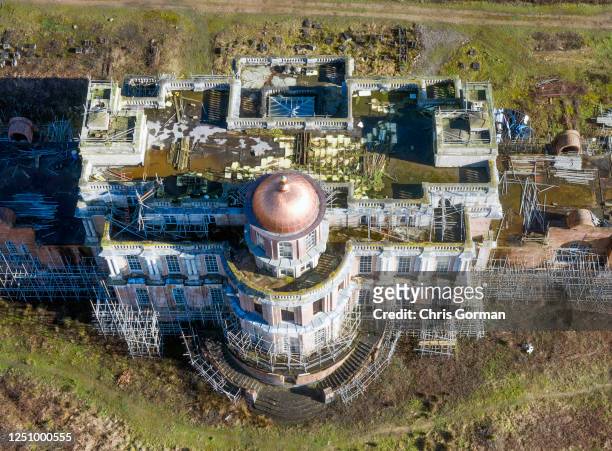 An aerial view of Hamilton Palace on March 6,2020 near Uckfield in East Sussex,England. The Palace owned by Nicholas von Hessen began being...