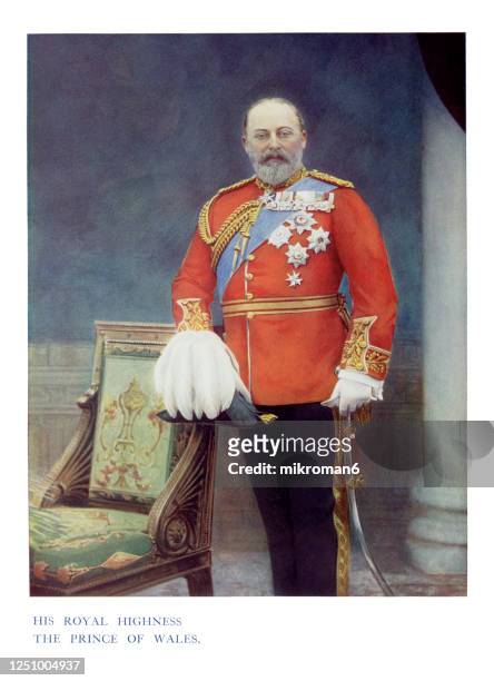 antique color portrait of king edward vii, the prince of wales - king royal person stock-fotos und bilder