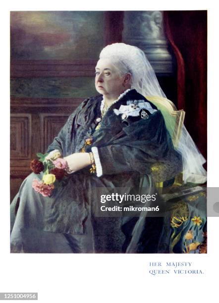 antique color portrait of queen victoria - queen victoria stock pictures, royalty-free photos & images