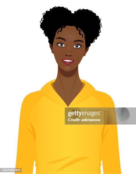 ilustraciones, imágenes clip art, dibujos animados e iconos de stock de feliz alegre joven negro chica retrato - african american woman