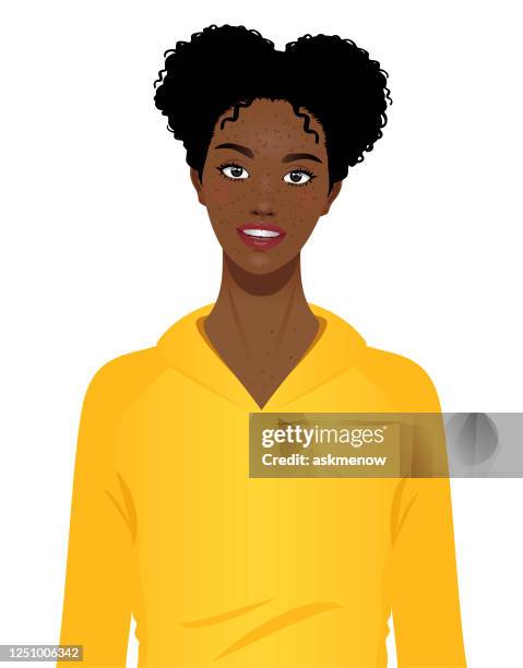 ilustrações de stock, clip art, desenhos animados e ícones de happy cheerful young black girl portrait - 16 17 anos