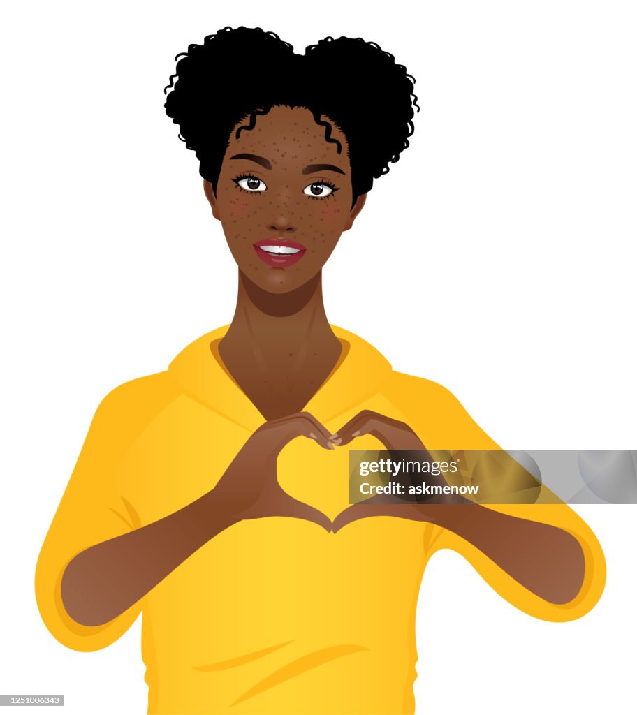 Young Black Woman Making A Heart Shape With Hands High-Res Vector Graphic -  Getty Images