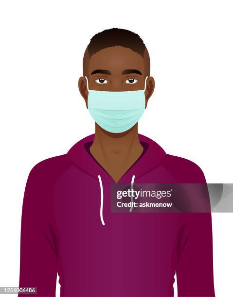 young black man in a surgical mask on a white background - blank expression stock illustrations