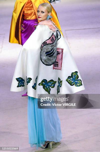 Model walks the runway at the last Yves Saint Laurent Haute Couture Spring/Summer 2002 retrospective show, for his last Haute Couture Collection Yves...