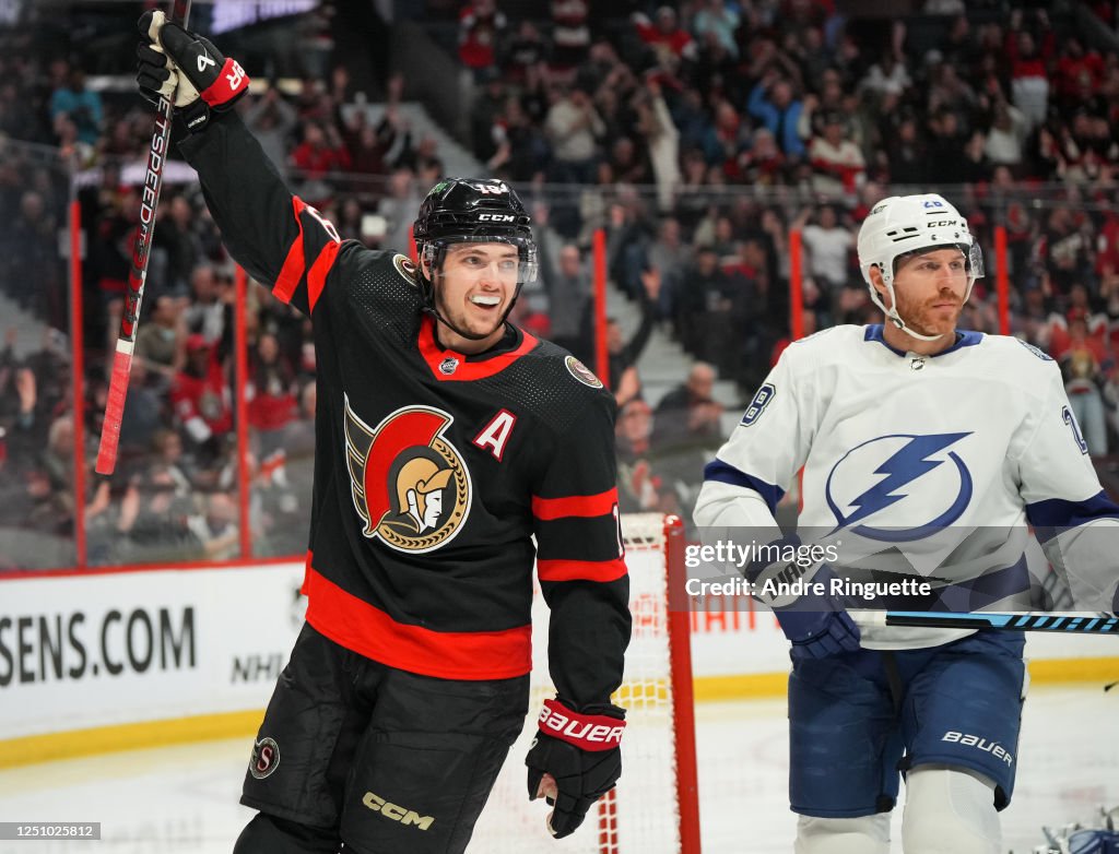 Batherson Drake Batherson of the Ottawa Senators celebrates his first period ...