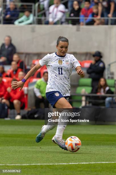 Women's National Team forward Sophia Smith races down the field with the ball during the friendly match between the U.S. Women's National Team and...