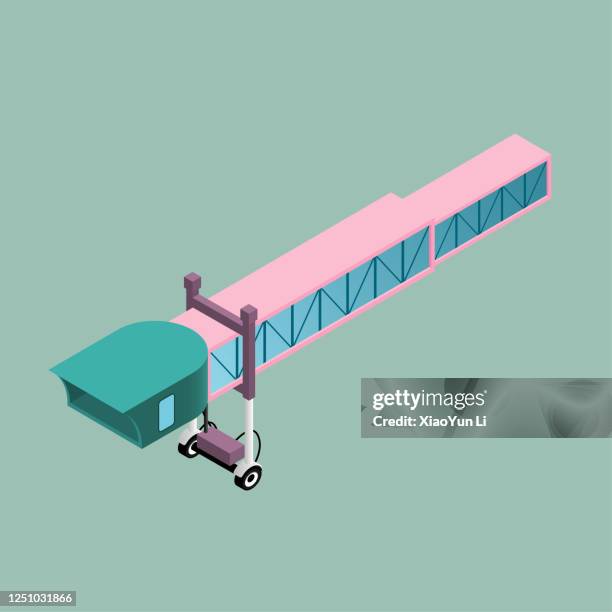 vector drawing of boarding bridge, observation angle from above. - boarding bridge stock illustrations