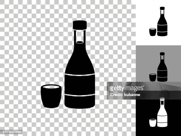 ilustrações, clipart, desenhos animados e ícones de ícone da garrafa de saquê japonês no fundo transparente do checkerboard - saquê