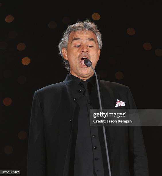 Singer Andrea Bocelli performs at Central Park, Great Lawn on September 15, 2011 in New York City.