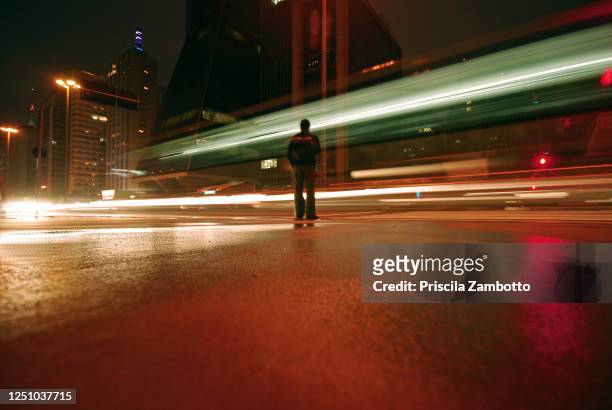 paulista avenue at night. são paulo, sp, brazil - street light stock pictures, royalty-free photos & images