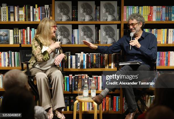 Pattie Boyd and Mitchell Kaplan are seen at Books & Books where Pattie Boyd presented her new book Pattie Boyd: My Life in Pictures on April 8, 2023...