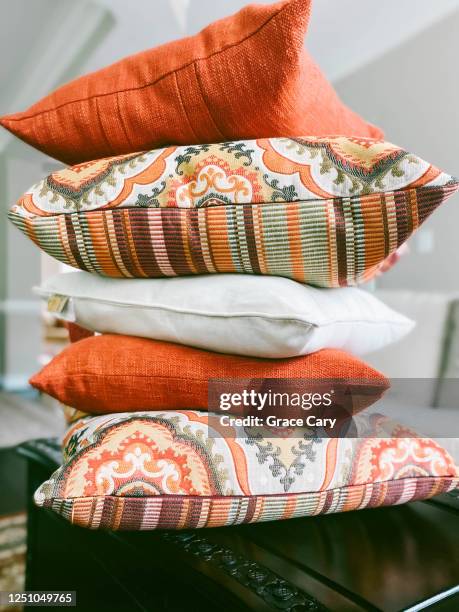 pile of decorative pillows - cushion stock pictures, royalty-free photos & images