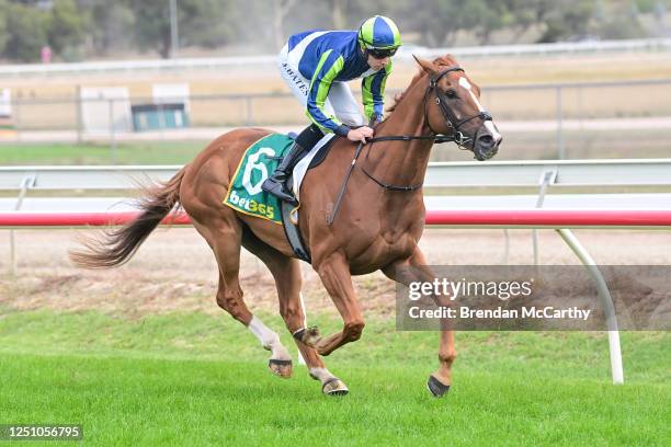 Festivus ridden by Declan Bates wins the Grampians Racing BM64 Handicap at Stawell Racecourse on April 09, 2023 in Stawell, Australia.