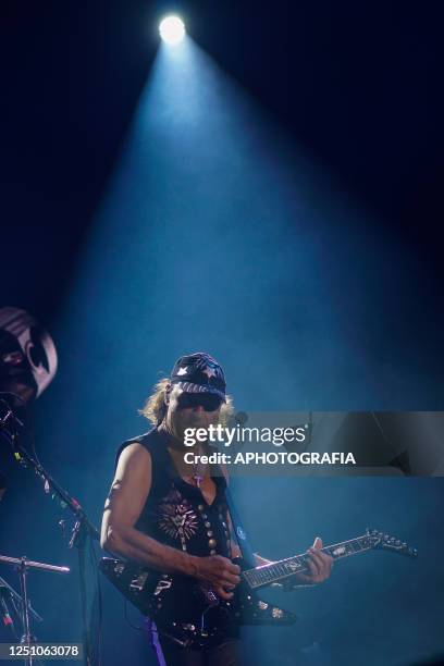 Guitarist Matthias Jabs of Scorpions performs during a concert as part of the Rock Believer Tour 2023 at Cuscatlan stadium on April 08, 2023 in San...