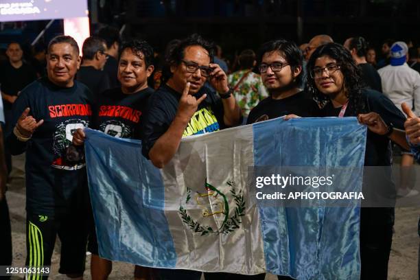 Guatemalan fans of the band Scorpions are seen during a concert as part of the Rock Believer Tour 2023 at Cuscatlan stadium on April 08, 2023 in San...