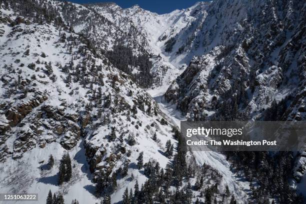 Salt Lake City, UT Evidence of a large avalanche following a strong late-season snow storm in the Stairs Gulch drainage of Big Cottonwood Canyon on...