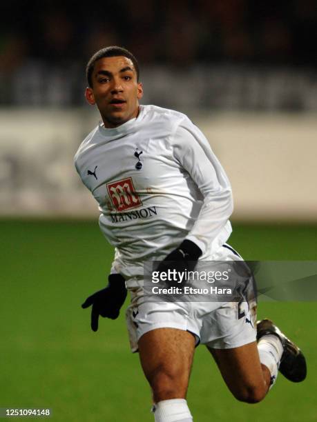 Aaron Lennon of Tottenham Hotspur in action during the UEFA Cup Group B match between Bayer Leverkusen and Tottenham Hospur at the BayArena on...