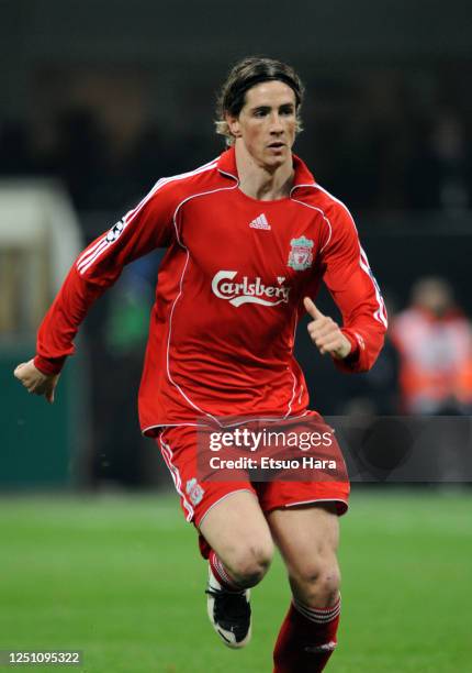 Fernando Torres of Liverpool in action during the UEFA Champions League Round of 16 second leg match between Inter Milan and Liverpool at the Stadio...