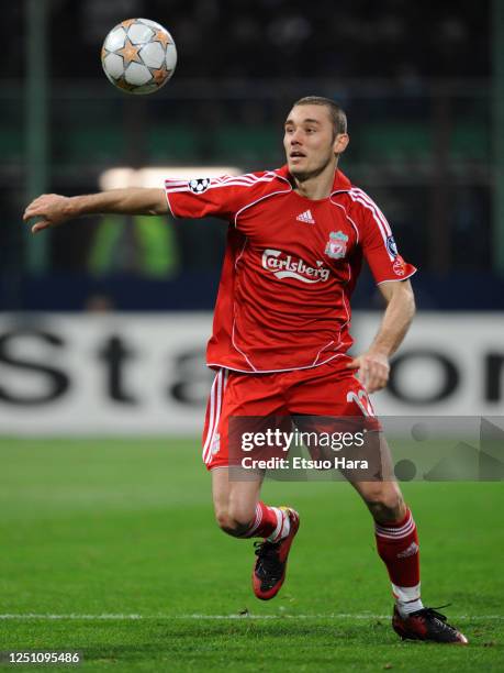 Fabio Aurelio of Liverpool in action during the UEFA Champions League Round of 16 second leg match between Inter Milan and Liverpool at the Stadio...