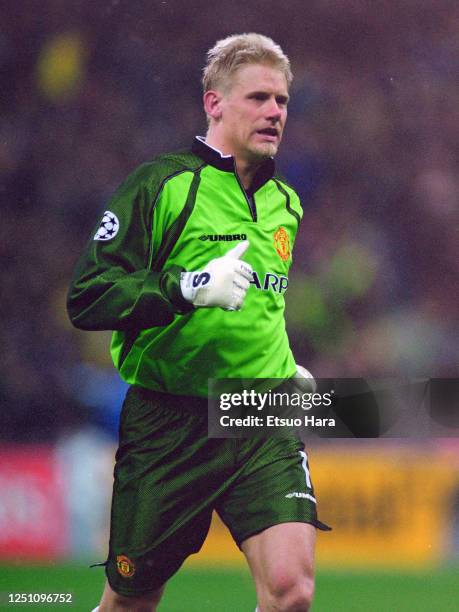 Peter Schmeichel of Manchester United is seen during the UEFA Champions League Quarter Final second leg match between Inter Milan and Manchester...