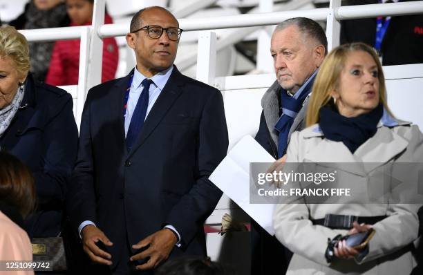 French Football Federation interim president Philippe Diallo and Olympique Lyonnais' French president Jean-Michel Aulas attend during the Women's...