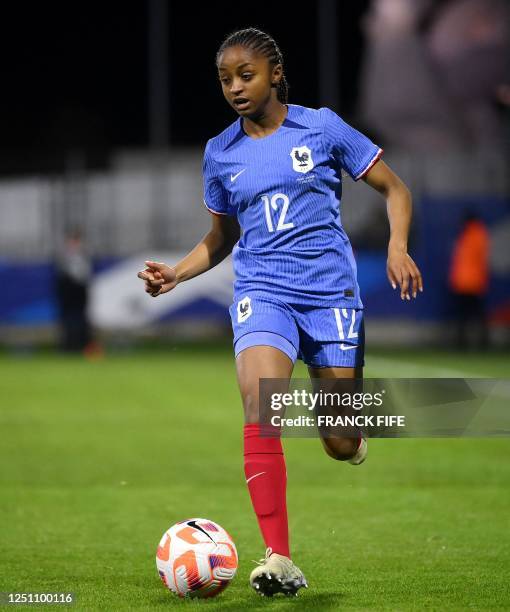 France's midfielder Laurina Fazer controls the ball during the women's international friendly football match between France and Colombia at Stade...