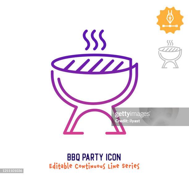 bbq party continuous line editable stroke line - ground sausage stock illustrations