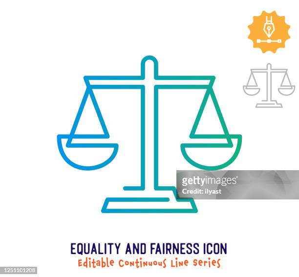 illustrazioni stock, clip art, cartoni animati e icone di tendenza di uguaglianza & equità linea continua linea di tratto modificabile - legge