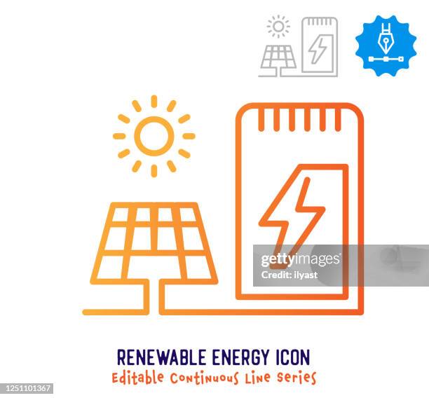 erneuerbare energien kontinuierliche linie editierbare hublinie - elektrischer generator stock-grafiken, -clipart, -cartoons und -symbole