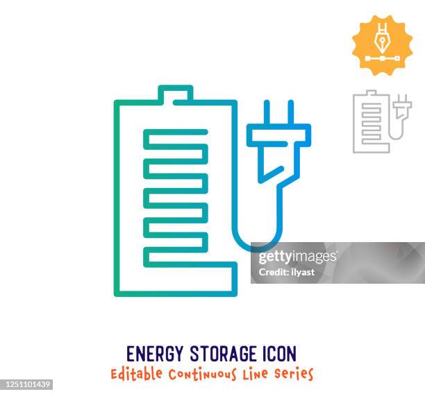 energy storage continuous line editable stroke line - lithium ion battery stock illustrations