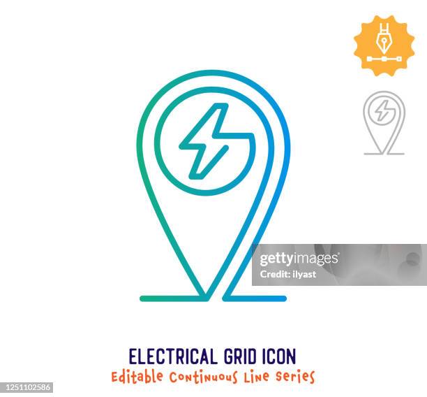 electrical grid continuous line editable stroke line - electric pole stock illustrations