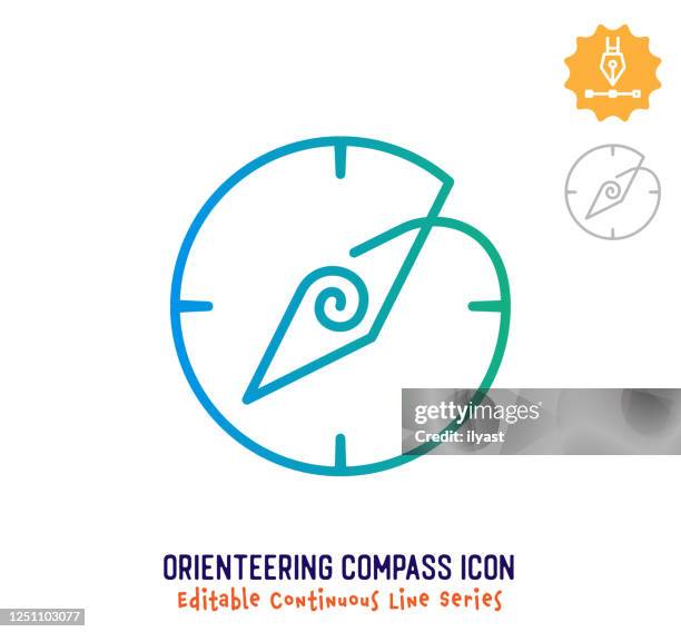 orienteering compass continuous line editable stroke line - orienteering stock illustrations